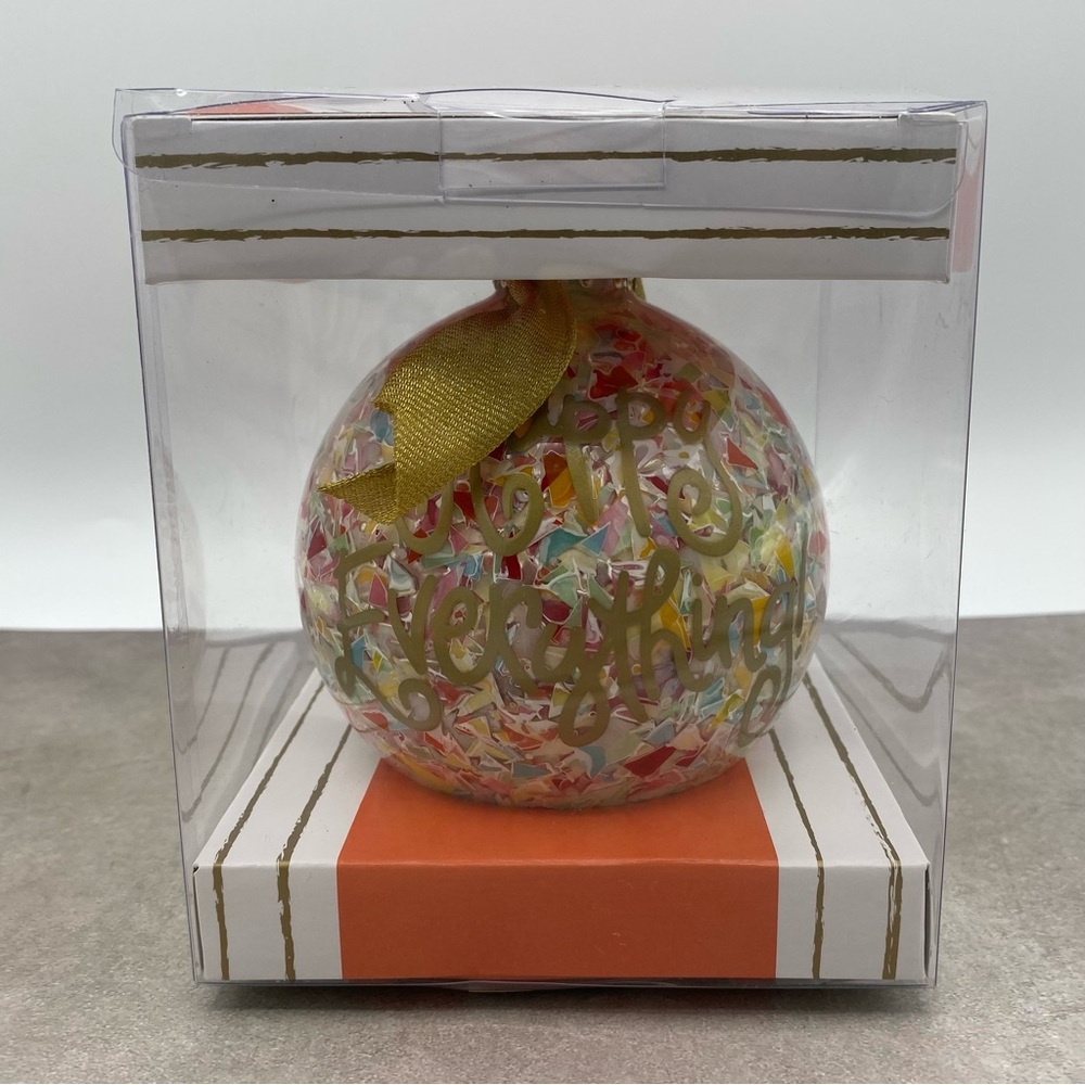 Happy Everything Christmas Ornament Confetti Glass Globe Coton Colors Decor Gift